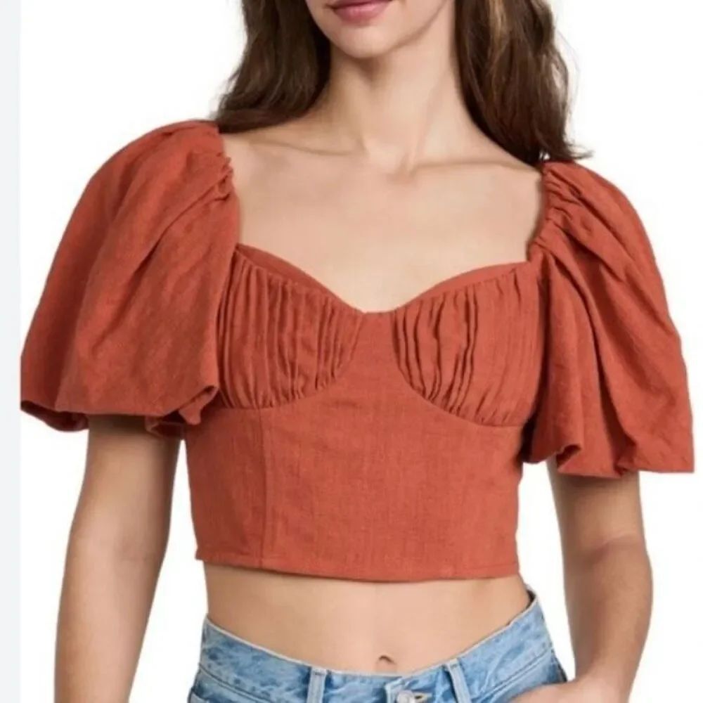 Jonathan Simkhai Quince Linen Blend Bustier Style Top 14